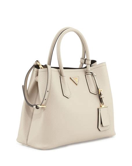 PRADA Saffiano Cuir Small Double Bag Pomice 